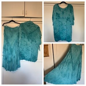 Vintage aqua blue tie dye 3 piece set with scarf from Morocco